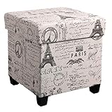 SONGMICS Storage Ottoman, Padded Folding Bench, Chest with Lid, Solid Wood Feet, Space-Saving, Holds up to 660 lb, Eiffel Tower Pattern ULSF14X