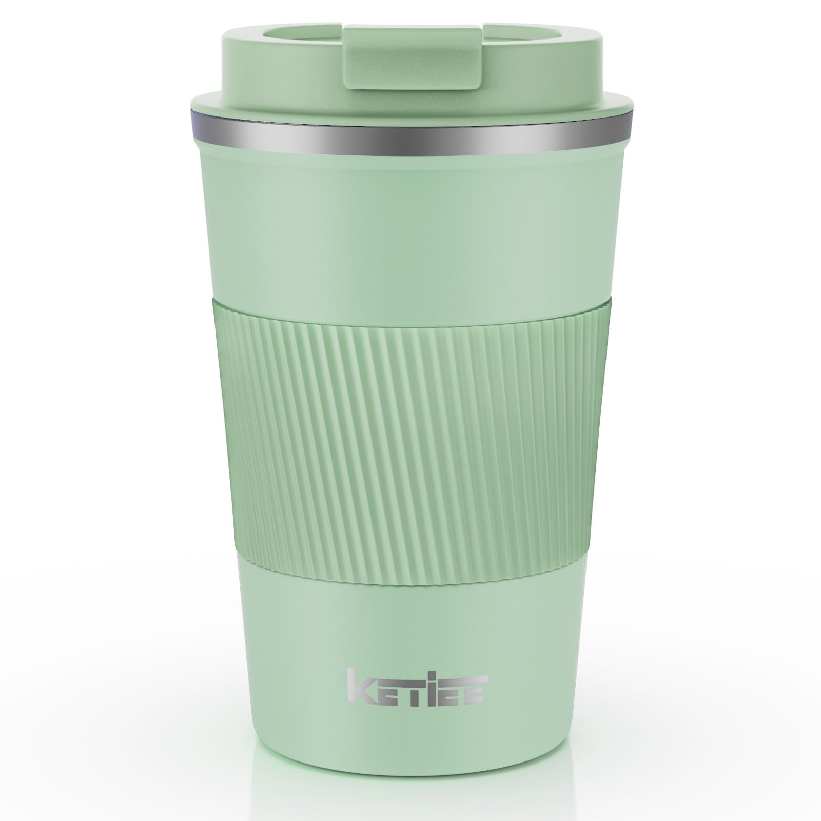 KETIEE Travel Mug Insulated With Leakproof Lid, Reusable Double Walled Coffee Cup, Stainless Steel for Hot Cold Drinks, 380ml Ice Green