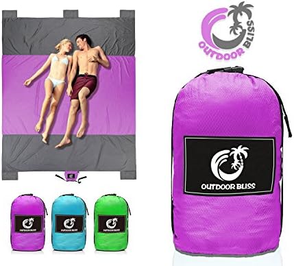Outdoor Bliss Beach Blanket Sand Free Picnic Blanket, Compact Water Proof Blanket,10'x9' Oversized- Best Mat for Picnic, Camping, Hiking and Music Festivals,Lightweight Portable(purple)