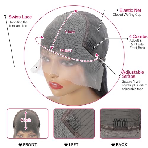 Btomar 30 Inch 13x6 Lace Front Wigs Human Hair 200 Density Straight HD Lace Front Wigs Pre Plucked Straight Glueless Human Hair 13x6 HD Frontal Human Hair Wig for Women
