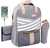 Baby Diaper Bag Backpack Slonser Large Designer Multi-Function Maternity Nappy Tote Bag Organizer Waterproof Travel Nursing Purse for Women Mom Dad Girl Unisex with Changing Pad Insulated Pocket Gray