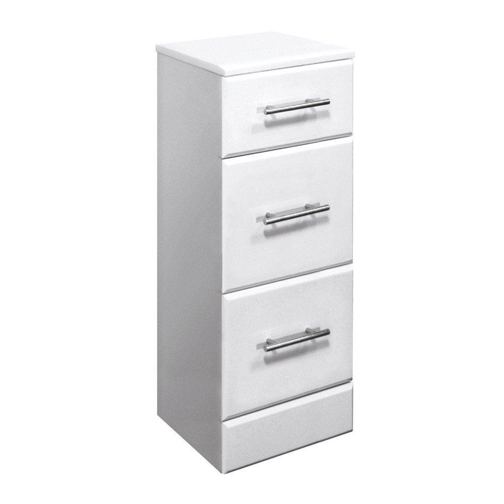 VeeBath NDSW300 Linx Free Standing 3 Drawer Bathroom Cupboard High Gloss White Storage Furniture Cabinet Unit - 350 x 300mm