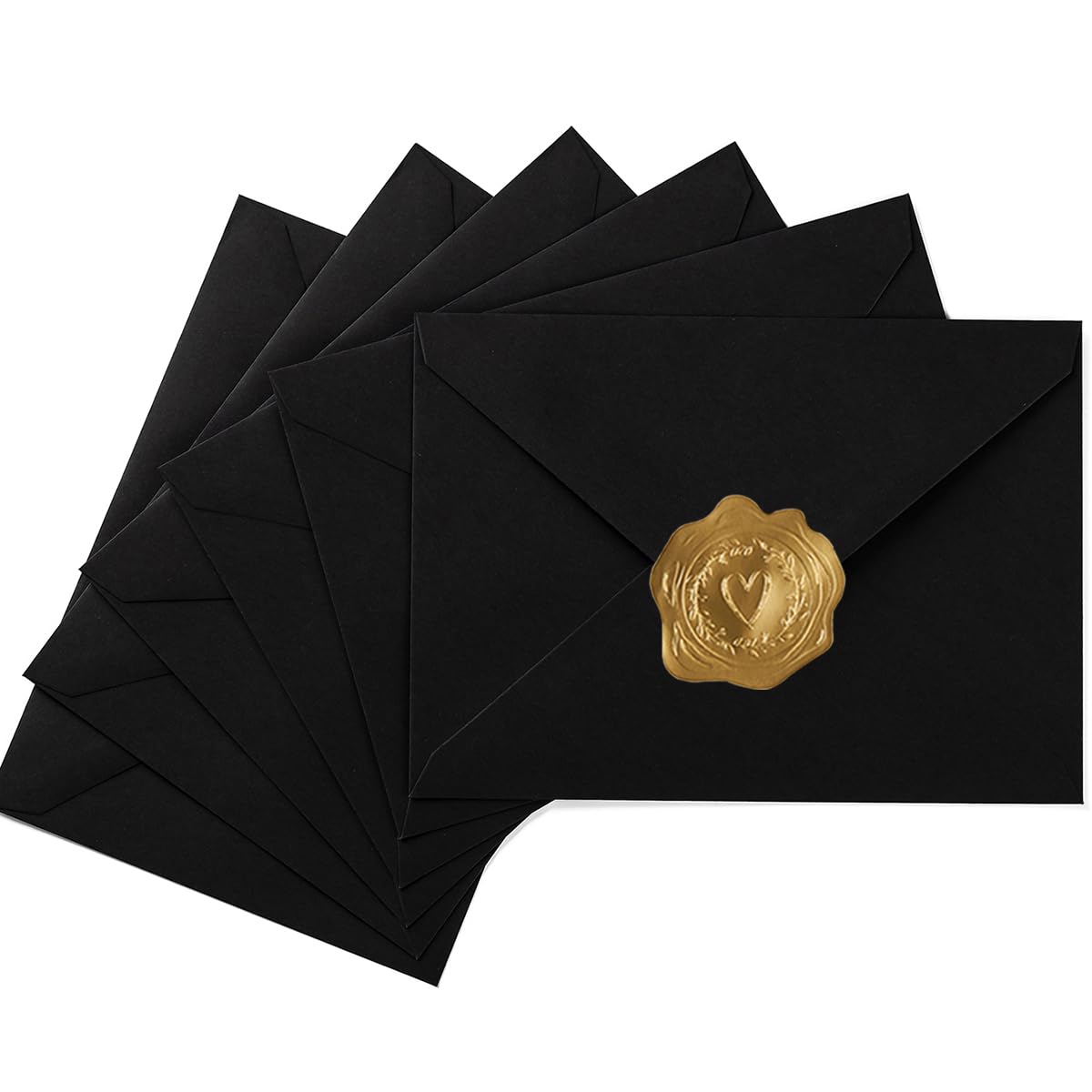 Photo 1 of 50 Pack A7 Colorful 5x7 Envelopes V Flap Invitation Envelopes for 5x7 Cards, Birthday, Weddings, Graduations, Greeting Cards, Baby Shower 5.24 x 7.24 Inches (Black)