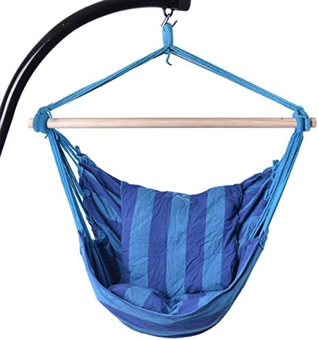 lunanice Blue Deluxe Hammock Rope Chair Patio Porch Yard Tree Hanging Air Swing Outdoor Use Perfect For Indoor and Weight Capacity: 260lbs