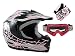 TMS Youth Kids Black Pink Skull Dirt Bike ATV Motocross Helmet with Goggles and Gloves (Large)