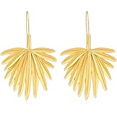 Palm Leaf Earrings for Women, Cute Coconut Tree Leaf Earrings for Womens, Tropical Palm Tree Leaf Dangle Earrings Hypoallergenic, Gold Leaf Statement Drop Earrings, Zinc, No Gemstone