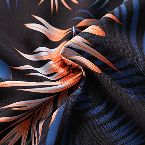 Unakisan Floral Hawaiian Shirt for Men Tropical Casual Short Sleeve Button Down Printed Beach Shirts Leaf Black 5031 S