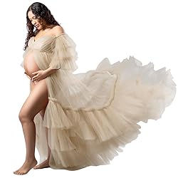 Tianzhihe Fluffy Tulle Maternity Robe for