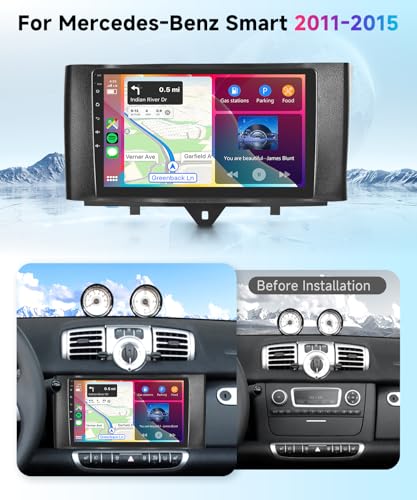 VECHTEL 2G+64G Android 15 Car Radio for Mercedes-Benz Smart Fortwo W451 C451 A451 2011-2015, 9 Inch HD 2.5D Screen Tactile co Carplay Android Car Wireless GPS Wi-Fi USB Bluetooth FM RDS Rear View Camera