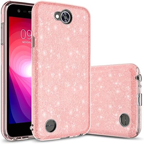 LG X Charge Case, LG X Power 2 Case, LG Fiesta LTE Case, LG K10 Power Case with Tempered Glass Screen Protector, Rosebono Quicksand Glitter Sparkly Bling Liquid Cover for LV7 (Pink)