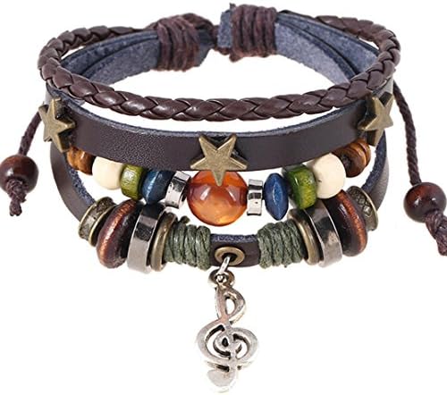 Women Bracelet,kaifongfu Multilayer Handmade Wristband pu Leather Bracelet Bangle (Brown)
