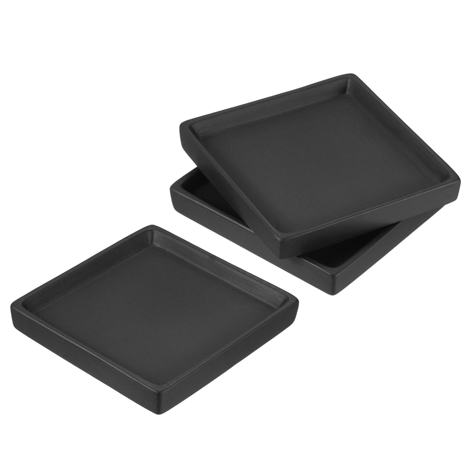 PATIKIL Plant Pot Saucers 5 Inch, 3 Pack Ceramic Square Flower Drip Tray for Indoor Outdoor, Black