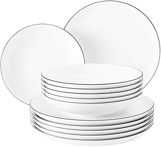 Seltmann Weiden 001.737148 Tafelservice 12-teilig Lido Black Line, Porzellan, Weiß, 32,3 x 32,3 x 23,5 cm