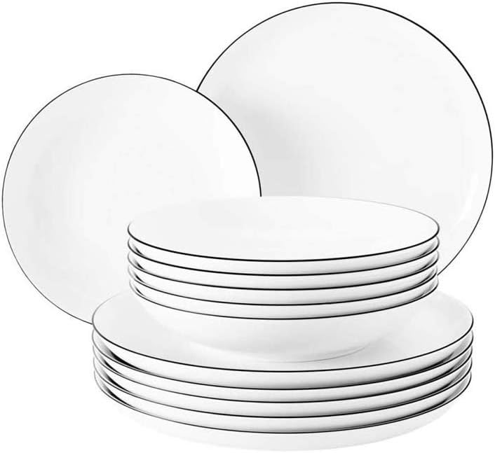 Seltmann Weiden 001.737148 Tafelservice 12-teilig Lido Black Line, Porzellan, Weiß, 32,3 x 32,3 x 23,5 cm