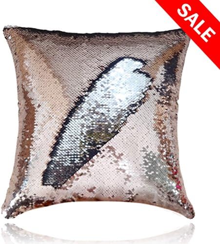 San Tungus 14 Inch x 14 Inch Reversible Sequin Pillows Cases Decorative Mermaid Sparkly Pillow Covers Cushion Color Changing Cushion Throw Pillowcase,Rose Gold and Silver