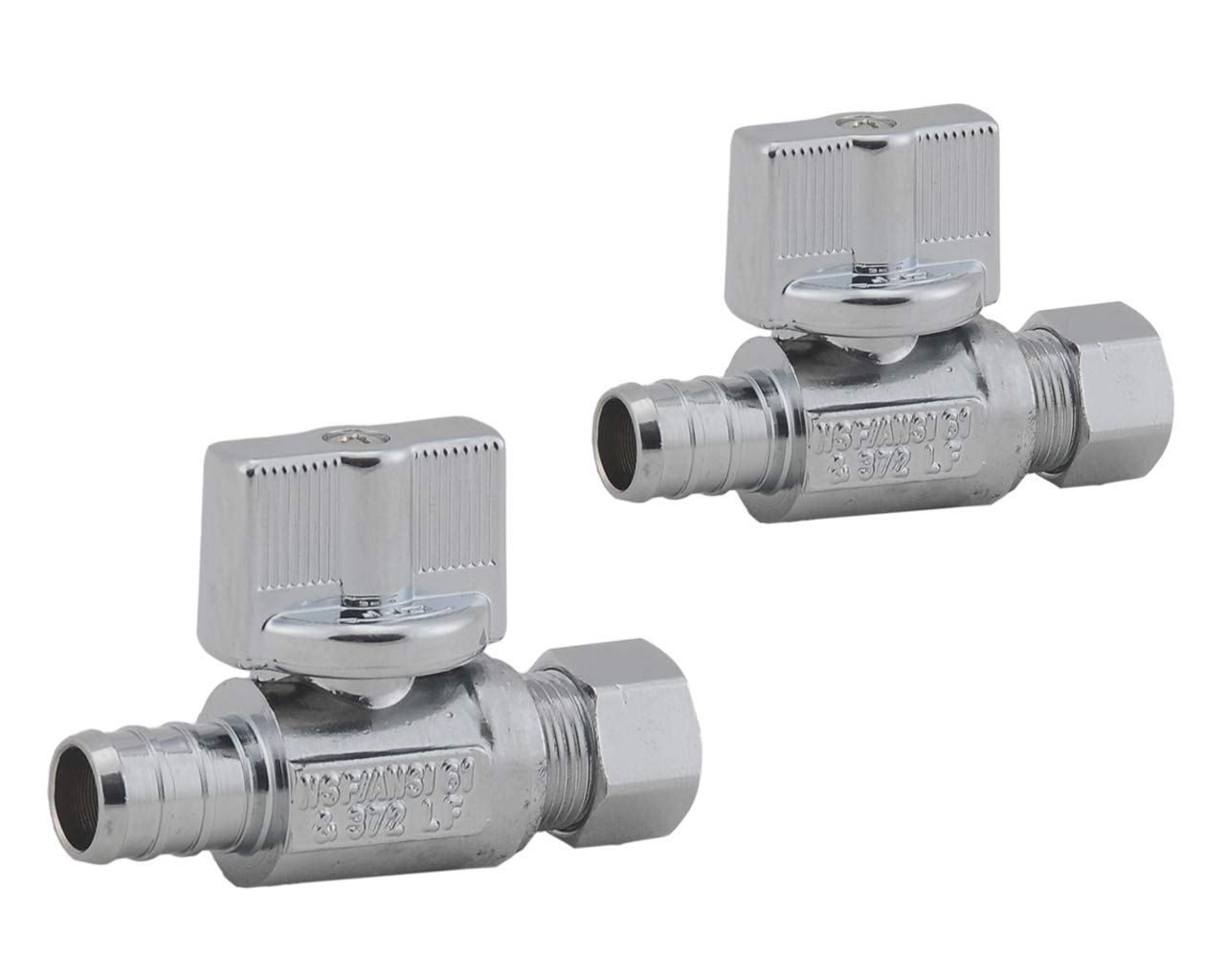 Photo 1 of LD Valve-1/4 Turn Straight Stop Valve, 3/8-in Compression x 1/2-in PEX,Quarter Turn LF Brass Chrome Plated OD to Straight Pex Shut off Valve for Faucet or Toilet Installation (2-Pack)