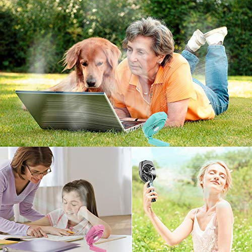 Handheld Misting Fan,Strong wind and Cooling Fan, Mini Portable Humidifier fan fold able, USB powered /2600mA high-power battery, multi-functional design for outdoor & watch ball games &Travel etc.