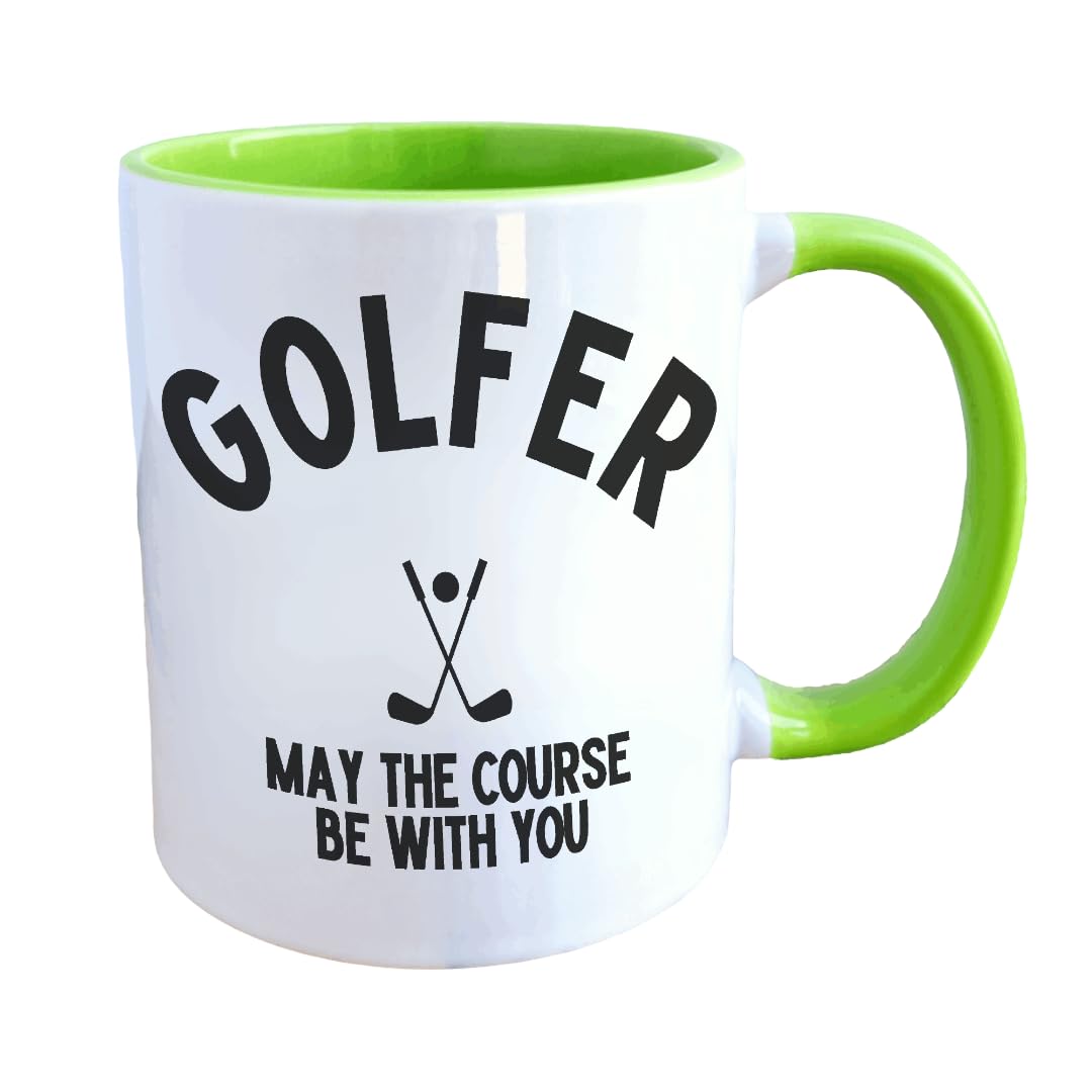 Worry Less Design Funny Golf Mug – 330ml Ceramic Coffee Cup – Golf Gifts for Men – Presents for Golfers – Novelty Golf Gift for Him (May The Course Be with You Mug)