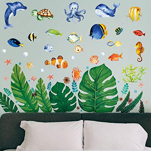 Mermaid Ocean Wall Decals 3D Under The Sea Wall Decal Stickers Removable Sea Life Creatures Fish
