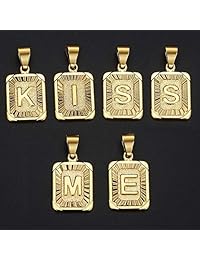 Hermah - Collar con colgante de letra inicial de mayúscula, chapado en oro, cadena de acero de 22.0 in