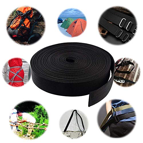 JIAKAI 1.5 Inch Wide 10 Yards Nylon Heavy Duty Webbing Strap,Polypropylene Heavy Straps for Bags, Hammocks, Outdoor Climbing and DIY Making Luggage Strap, Pet Collar, Backpack Repairing(Black)