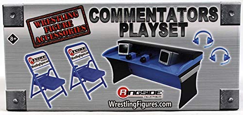 Wrestling Commentators Playset (Blue) - Ringside Collectibles Exclusive WWE Toy Action Figure Accessory Pack
