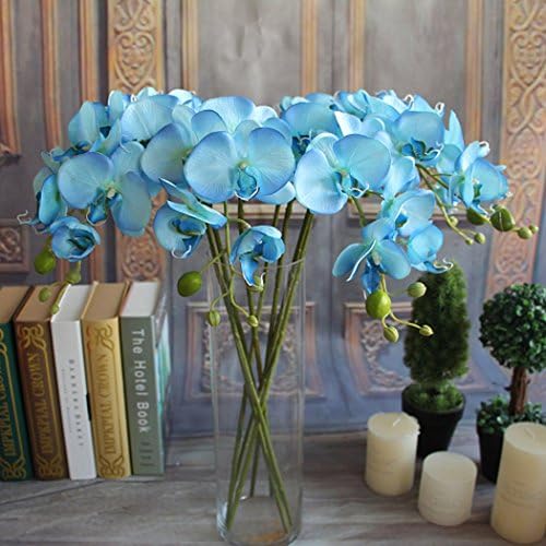 SSWQ Fake Silk Artificial Butterfly Orchid Flower for Home Garden Party Plant Decor(Blue)