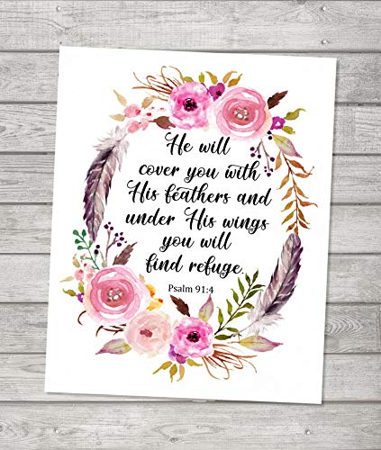 Amazon.com: He Will Cover You With His Feathers, Psalm 91:4, Bible ...