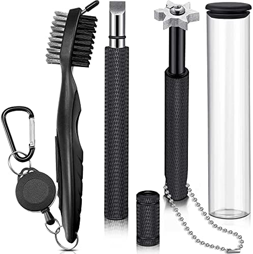 3 Pieces Golf Club Groove Sharpener Retractable Golf Brush and 6-Head Groove Sharpener Re-Grooving Tool and Cleaner for All Golf Irons Pitching, Sand, Lob, Gap, Approach Wedges, Utility Clubs (Black) 3 Pieces Golf Club Groove Sharpener Retractable Golf Brush and 6-Head Groove Sharpener Re-Grooving Tool and Cleaner for All Golf Irons Pitching, Sand, Lob, Gap, Approach Wedges, Utility Clubs (Black)