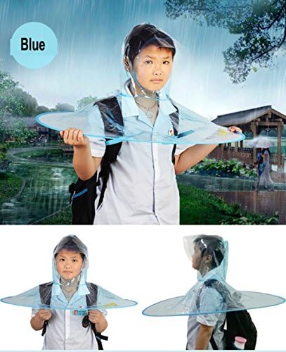 New Design Creative Kids Hands Free Foldable Wearable Raincoat/Hat Umbrella for Raining Fun/School Bus to Home(M,BLUE)