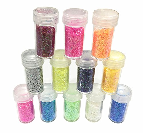 Arts and Crafts Glitter Shaker Jars,Best Colors for Art Projects,Face,Nail, Eye Art, Non-Toxic ,Slime Supplies Glitter Powder Sequins for Slime for DIY Scrapbooking Nail Art Color, 12 Pack Sequins