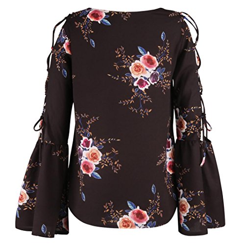 Dainzuy Ladies Sexy Casual Tops, Women's Floral Printing T-Shirt Short Sleeve Blouse (Black 1, L)