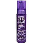 GIOVANNI Curl Defining Hair Mousse, Alcohol Free, 7 fl oz (Pack of 1) | Mousse for Curly &amp; Wavy Hair, Volumizing Foam for Women &amp; Men, Foaming Texture, Defining &amp; Enhancing