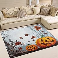 AGONA Halloween Maple Leaf Forest Pumpkin Area Rug 5x7 Soft Large Area Rugs Indoor Modern Floor Carpet No-Shedding Non-Slip Rectangle Mat for Living Room Entryway Bedroom Kids Room