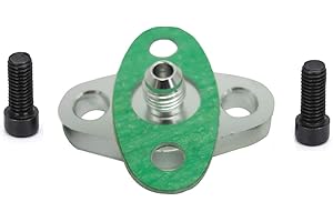 Koxuyim 4AN Oil Feed Inlet Flange Gasket Adapter Kitwith Gasket 4-AN Adapter AN4 W/Built In Restricter and Bolts Compatible with T3 T3/T4 T04 T4 For Ball Bearing Turbos
