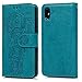 Compatible with iPhone X Case, iPhone Xs Wallet Case Premium PU Leather Oil Wax Embossed Elephant Detachable Magnetic Cover Credit Card Cash Slots Cover for iPhone X/XS (Blue)