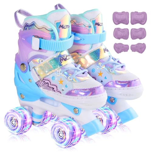 Kids Roller Skates with 6 Protection Pads, Adjustable Size Girl Roller Skates