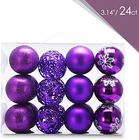Zolee Christmas Ornaments Plastic Balls Shatterproof Decorative Pendants with Portable Gift Box 24ct (3.14'', Purple)