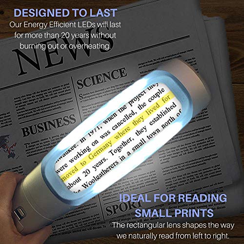 4X Reading Magnifier with 14 Evenly Lit Dimmable LED Lights & Center Yellow Guideline- Lightweight Handheld Magnifying Glass Perfect for Reading Small Fonts & Document