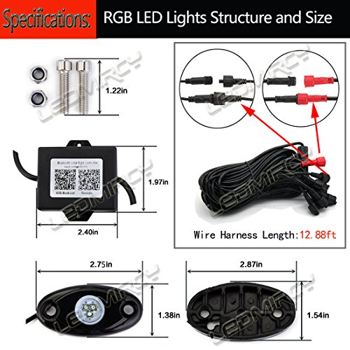 RGB LED Rock Lights Bluetooth APP Control Multicolor Neon LED Lights Kit Underbody Lighting Timing & Flashing & Music Mode for JEEP Off Road Truck Car ATV SUV Yacht Boat (8 Pods-RGB)