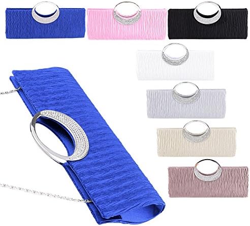 Jubileens Luxury Rhinestone Satin Pleated Evening Wedding Party Clutch Purse Wallet Handbag