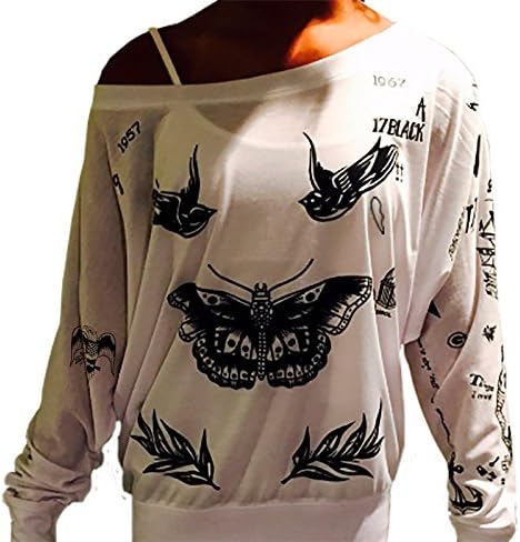 Harry Styles Update Tattoo 1D One Direction Boy Band Off- The Shoulder Long Sleeve T- Shirt
