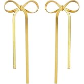 Gold Bow Earrings for Women Bow Tassel Chain Earrings Ribbon Bow Dangle Earrings Bowknot Long Earrings Gold Silver Statement Earrings