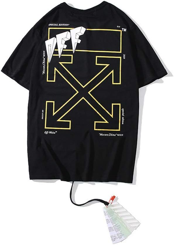 YFJL Short-Sleeved T-Shirt Off OW Arroff OW Alphabet FF Arrow Hip Hop T-Shirt for Men Women Printed Streetwear,Black,S