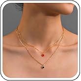 Yheakne Vintage Layered Heart Choker Necklace Enamel Heart Pendant Necklace Gold Love Heart Chain Necklace Double Layer Heart Necklace Jewelry for Women