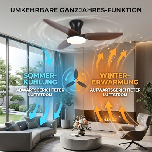 Ceiling Fan with Lighting, Ø100cm App Control & Remote Control, Ceiling Light with Fan, 6 Speed, 3 Variable Colors, Silent DC Motor, Summer-Winter Operation, Timer