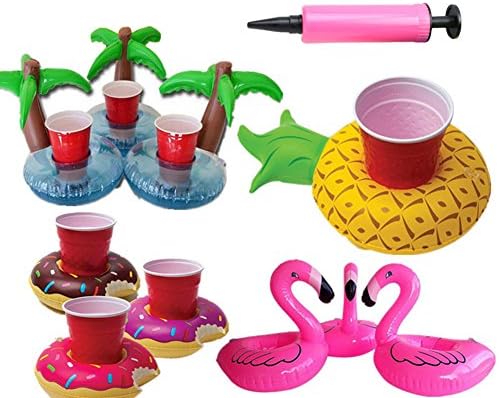 ACHIEWELL 16 Pack Inflatable Flamingo Coasters Cup Drink Holder with a Mini Air Pump - Toys for Pool Items (Mixed loading 10PCS)