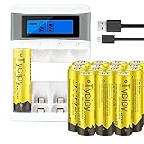 Tycipy 16 Pack 1.2V 2800mAh Rechargeable Ni-MH AA Batteries and 4 Bay AA AAA Battery Charger