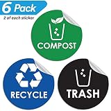 Pixelverse Design - Trash Can Recycle Compost Sticker Set - UV Indoor & Outdoor 4x4 Inches Kitchen Recycling Vinyl Decal - 6 Pack
