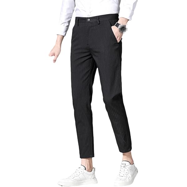 slim fit dress slacks Flat-Front Cropped Trousers in Black main image 1